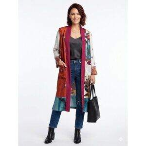 Chicos Floral Print Kimono Duster Orchid Jacket Sz Small Eclectic Boho Artsy